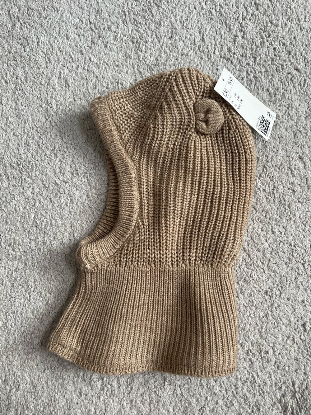 H&M baby Knit Balaclava Hood in Camel Brown